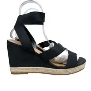 Caslon Women Libbie Sandal Espadrille Jute Wedge Elastic Ankle Strap Black Sz 9M