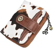 [GOIACII] Wallet for Women Leather Small RFID Blocking Bifold Zipper Pocket Card Holder with ID Window Cow Print Brown, C06 Cow Print Brown