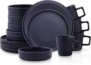 [Stone Lain] Cleo Modern Stoneware 16-Piece Dinnerware Set, Plates and Bowls Set, Dish Set Service for 4, Dark Blue