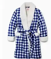 Bath & Body Works Ladies Blue Gingham Winter Robe Size Medium New Ships Free