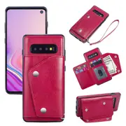 S10 Wallet Back Cover PU Leather Case With Card Holder Phone Case - Red