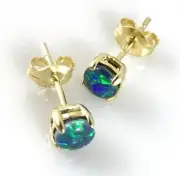 Genuine Australian Gold Opal Stud Earrings Round Circle 4x4mm Sterling Silver