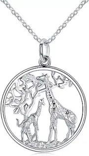 Tree of Life Family Love Pendant Giraffe Necklace 925 Sterling Silver Gift Women