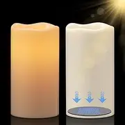 [DRomance] Solar Flameless Pillar Candles Outdoor Waterproof Dusk to Dawn Solar Rechargeable Battery LED Flickering Fake Candles White Plastic Patio Porch Garden Lantern Decor(2 Pack, 3" D x 6" H)