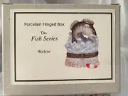 PORCELAIN HINGED BOX Fish Walleye with Lure Trinket Midwest PHB New in Box