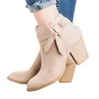 City Classified Arden Taupe Vegan Suede Nude Nubuck Stacked Block Heel Bootie