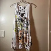Buffalo David Bitton Floral Ruffled Sleeveless Top White Lace Accents L NWOT