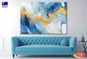 Gold and Blue Marbling Abstract Wall Canvas Home Decor Australian Made Quality