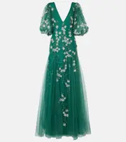 [Costarellos] Costarellos Floral-appliqué tulle and lurex® gown AU 14 green