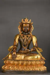 在飛比找Yahoo!奇摩拍賣優惠-舊藏純銅鎏金佛像 釋迦牟尼佛 純銅佛像 老銅像52
