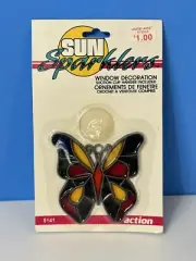 Vintage 1990 Sun Sparklers Window Decoration Stained Glass Style Butterfly New