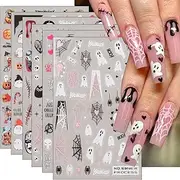 Halloween Nail Art Stickers Scream Skeleton Skull 3D Self-Adhesive Nail Decals Cute Ghost Spider Web Flame Nail Art Supplies DIY Halloween Nail Art Decorations for Women and Girls