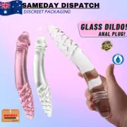 Big Glass Realistic Dildo Anal Plug Double-Ended Butt Thruster GSpot Sex Toy