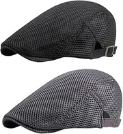 [Oaygat] Men's Mesh Flat Cap Newsboy Flat Cap Duckbill Hat Summer Newsboy Hat Cap Beret Cap Hat Breathable Cabbie Hat Driving Hunting Hat Boy Hat Adjustable Forward Cap Peaked Cap Unisex Flat Cap Baseball Hat