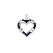 14K White GoldRhodium Sapphire Real Diamond u0026 White Real Diamonds Heart Pendant