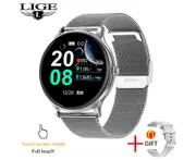 LIGE GPS Track Bluetooth Call Men Smart Watch Women Full Touch Health Fitness Sports Smart Bracelet Waterproof Smartwatch Women Mesh belt silver