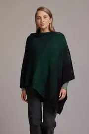 McDonald Possum Merino Ombre Womens Poncho-Forest/Plum/Navy