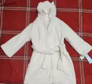 Cat and Jack Girls Bear Hooded Fleece Robe, Ivory, Size Medium 8