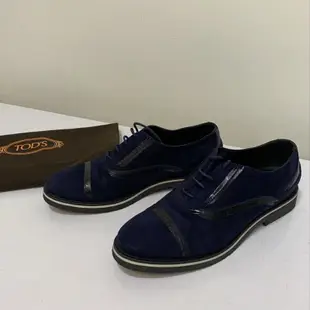 TOD’S 深藍色 藏藍色高質感麂皮牛津繄帶女鞋 休閒鞋 樂福鞋 球鞋 平底鞋