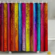 Catzon Vintage Wooden Printed Shower Curtains Bathroom Decor Accessory-17