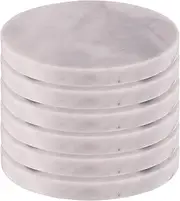 Argon Tableware White Marble Coasters - 10cm - Pack of 6 - Round Drink Placemats Reusable Dining Table Drink Coaster Placemats Drinking Glass Mat Cup Bar Mats for Table Setting, Restaurants