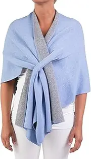 [Marenza] Women's Cashmere Blend Cape Made in Italy Merino Wool Cashmere Two Tone Black Beige Blue Grey Knit Scarf One Size Gift Winter Clothing Pashmina