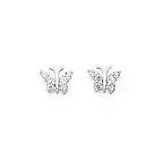 Sterling Silver Cubic Zirconia Butterfly Studs in Clear