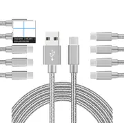 Catzon 1M 2M 3M 10Packs USB Type C Cable Nylon Braided Phone Cable Fast Charger Cable USB Cord -Gray