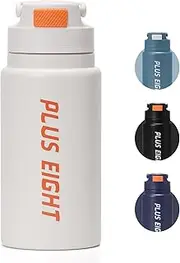 pluseight Stainless Steel Drinking Bottle, 800 ml, Leak-Proof Stainless Steel Bottle with Straw and Lid for School, Children, Women, Men, Leak-proof and Sweatproof with Anti-Dust Lid (White)