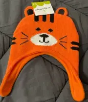Jumping Beans Cute Orange Tiger Winter Hat 0-6 Months w/Chin Strap NWT