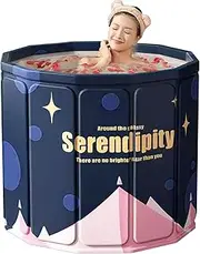 Simcat Portable Foldable Bathtub, 70x65cm Adults Ice Bath Tub, Ice Bath Freestanding Home SPA Soaking Tub with Thickened Insulation Layer (Blue)