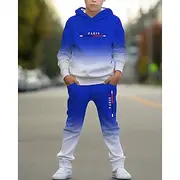 Boys' 3D Color Gradient Hoodie Sweatpants Set Sports Suit Tracksuits Long Sleeve Spring Fall Daily Basic Casual Kids 4-12 Years Hooded Outdoor Vacation Sports