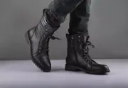 Men Black Military Style Boot, Men Combat Boot, Men Winter Boot, Mens military