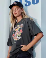 [The Mad Hueys] The Mad Hueys Women's Skull Tattoo Oversized T-Shirt in Charcoal Grey Size Large L Charcoal Grey
