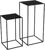 Nesting Tables Set of 2, Stacking Side Tables, Sofa End Tables, Iron Coffee Table, 74cm High Table and 54cm Low Table Set for Small Space, Living Room, Entrance(Size:30*30*54cm+34*34*74cm,Color:Black)