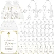Sinload First Communion Favors 24 Sets Baptism Favors for Guests 24 Cross Bookmark with Tassels 24 Cards 24 Organza Bags Mara Charm Bookmark for Baby Shower Baptism Souvenir Party Favors