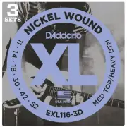 D'Addario EXL116-3D XL Nickel Electric Guitar Strings 11-52 Medium/Heavy, 3-Pack