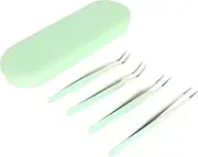 Eyelash Extension Tweezers, Lightweight Tight Bite 4pcs Eyelash Tweezers Set Multifunctional for Travel for Dormitory (Green)