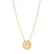 14K Yellow Gold Mini Horse Shoe Pendant Necklace, 16" To 18" Adjustable