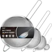Fine Mesh Strainer, Stainless Steel Kitchen Strainers with Sturdy Handle, Set of
