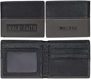 [Christian Art Gifts] Inspirational Premium Genuine Full Grain Leather Wallet for Men: Walk by Faith Encouraging Embossed Scripture, Bi-fold, Pockets, Card & ID Slots, RFID Blocking, Black & Charcoal,