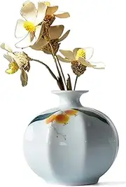 Modern Minimalist Hand-Painted White Round Decorative Vase Cute Floral Vase Small Ceramic Vase for Home Table Top Dresser Decor-White 8.2x7.5x7.5cm /2614