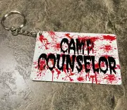 Personalized Blood Spatter Camp Counselor Keychain Aluminum 2" x 3” Friday 13th