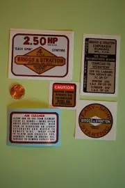 Briggs & Stratton engine decals 1960's edger 2.50hp Set