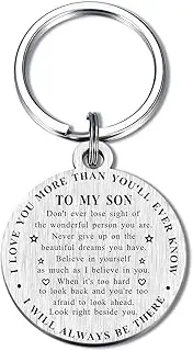 [BAZLJY] Inspirational Son Keychain - Gifts from Mom Dad for Graduation, Birthday, Christmas, Back to School - Unique To My Son Gift