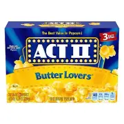 ACT II Butter Lovers Microwave Popcorn, 3-Count 2.75-Oz. Bags.