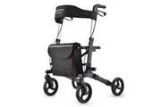 EQUIPMED Foldable Aluminium Walking Frame Rollator with Bag and Seat, Titanium Colour