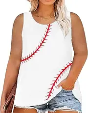 [YALUCOR] Plus Size Baseball Sleeveless Shirt Women Baseball Mom Tank Top Batter Batter Swing Baseball Tee Vest Casual Summer Top