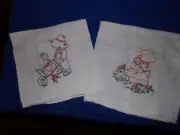 HAND EMBROIDERED PAIR OF FLOUR SACK TOWELS BOY AND GIRL 30 X 30