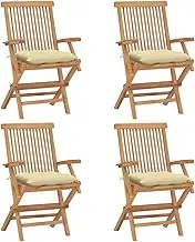 Garden Chairs, Garden Chairs with Cream White Cushions 4 pcs Solid Teak Wood